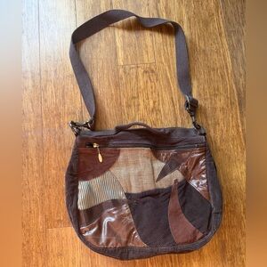 Brown corduroy Patchwork faux leather crossbody laptop Bag punk